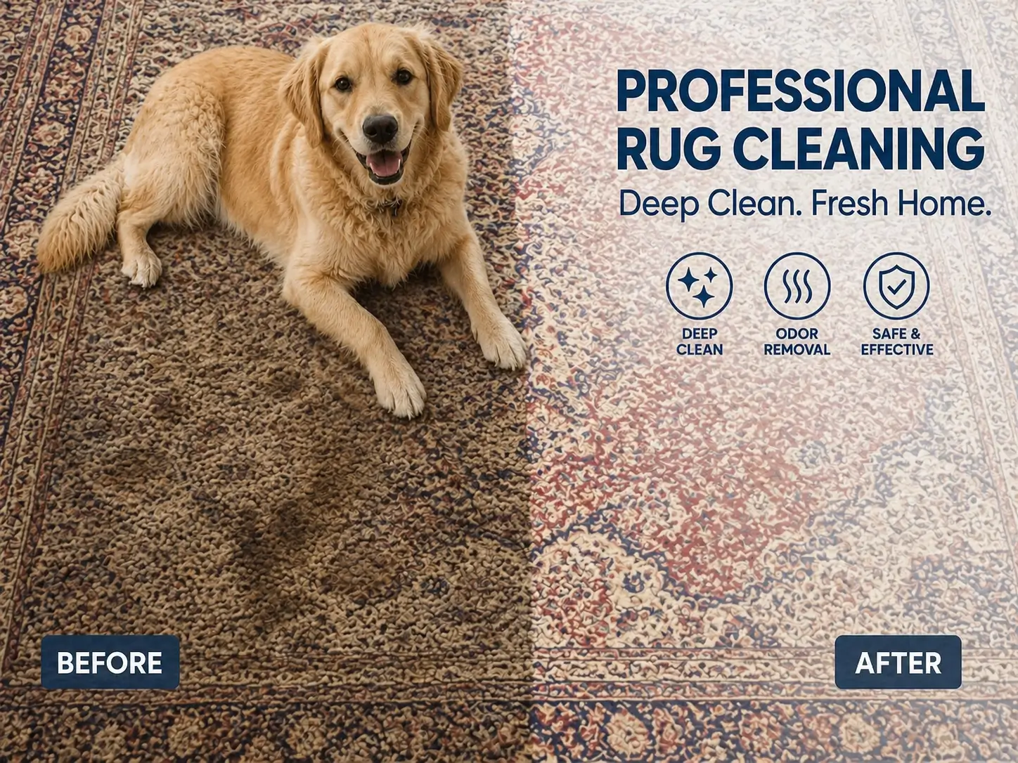 rug with visible dirt and spots