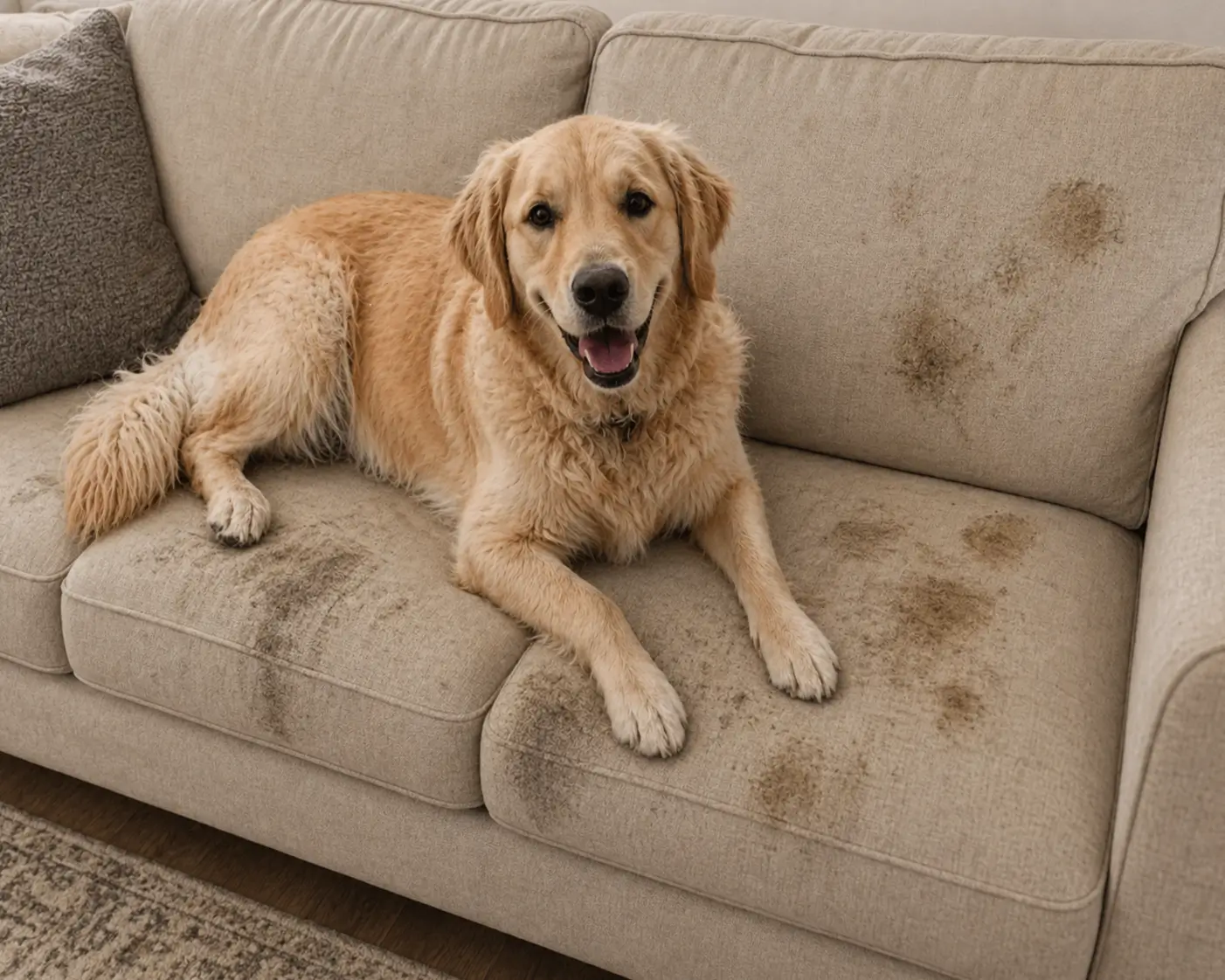 upholstery with visible dirt and spots